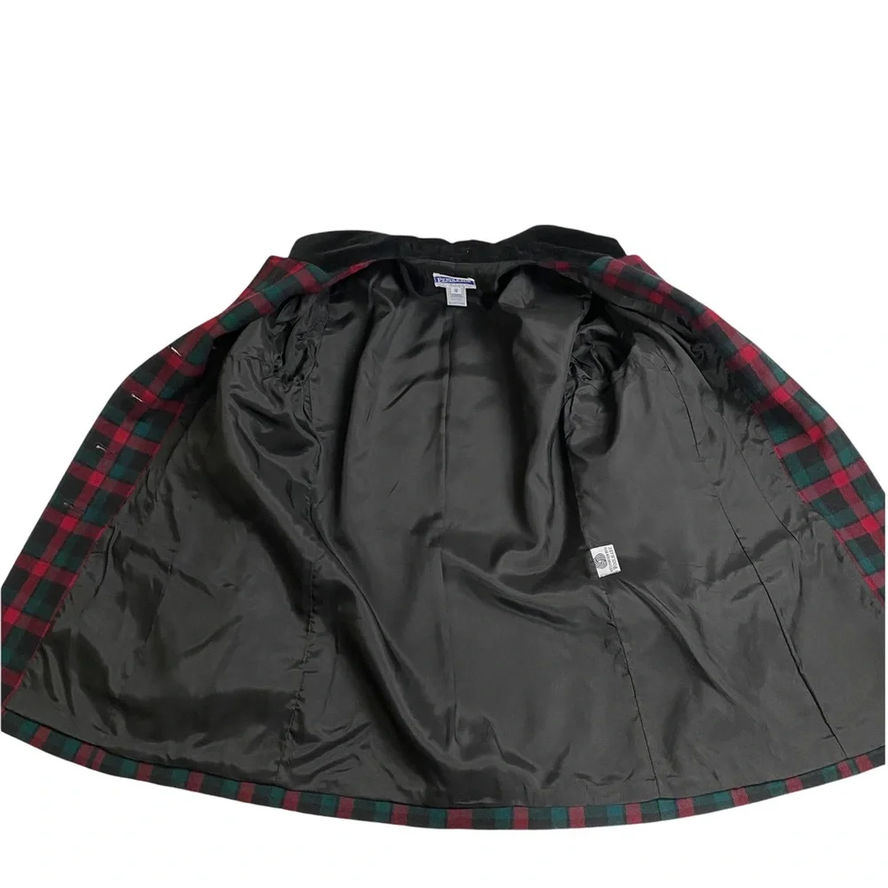 Vintage Red Green Wool Plaid Pendleton Blazer With Velvet Collar - Picture 9 of 13